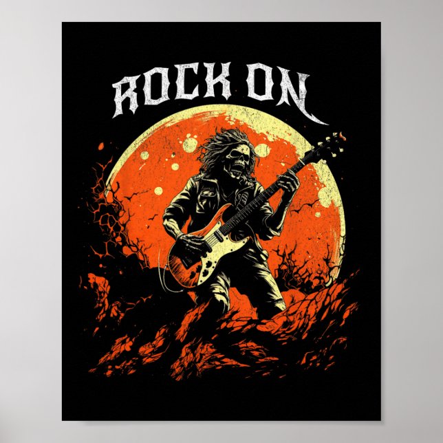 Rock on Skeleton Gitarrenrock und Roll Hall Poster (Vorne)
