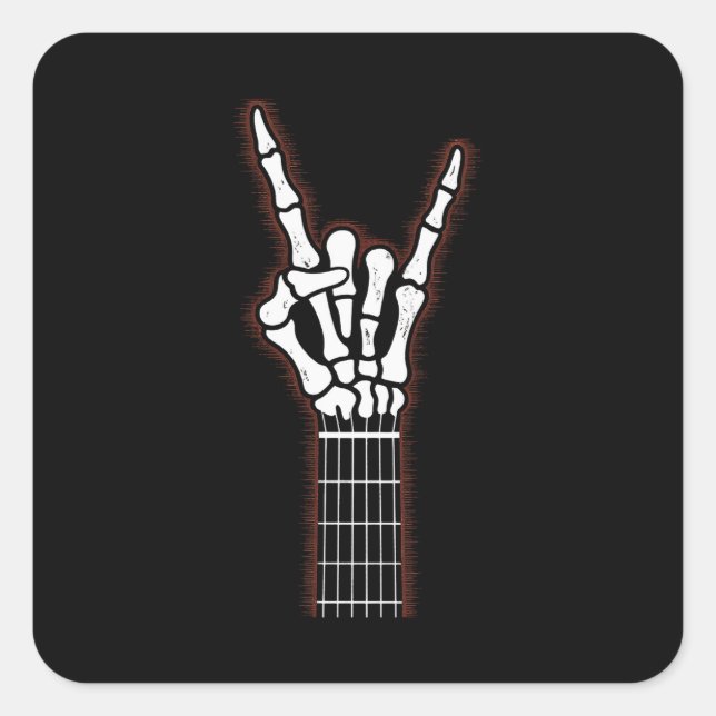 Rock on Skeleton Hand Gitarrengeschenke Quadratischer Aufkleber (Vorderseite)