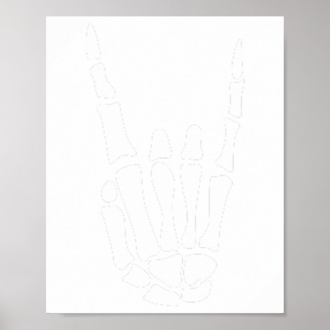 Rock on Skeleton Hand Sign - Minimalistisches Hall Poster (Vorne)