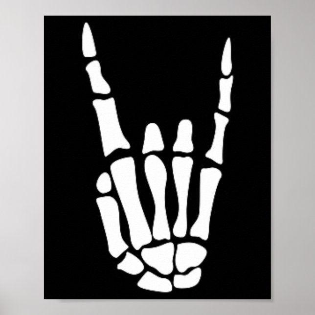 Rock on Skeleton Hand Sign - Minimalistisches Hall Poster (Vorne)