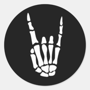 Rock on Skeleton Hand Sign - Minimalistisches Hall Runder Aufkleber
