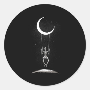 Rock on Skeleton Moon Band T-Shirts - Rock and Rol Runder Aufkleber