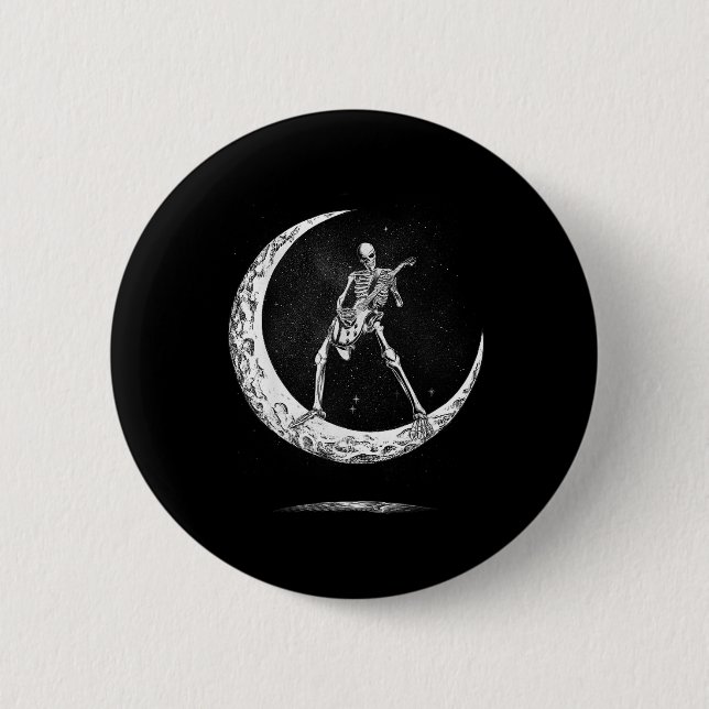 Rock on Skeleton Moon Rock und Roll Funny Hallowee Button (Vorderseite)