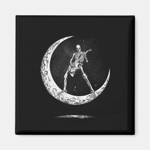 Rock on Skeleton Moon Rock und Roll Funny Hallowee Magnet