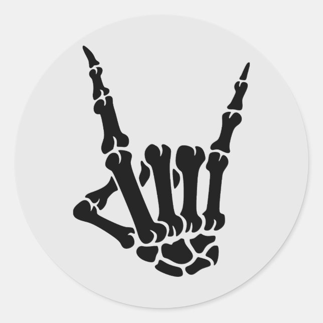 Rock on Skelett Hand Sticker (Vorderseite)