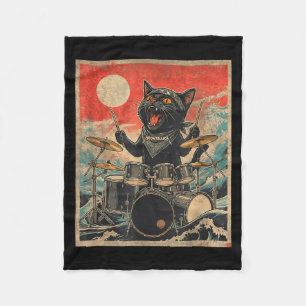 Rock On Vintage-Drummer-Katze Cooler Band-Stil-Ges Fleecedecke