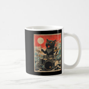 Rock On Vintage-Drummer-Katze Cooler Band-Stil-Ges Kaffeetasse