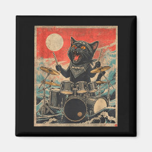 Rock On Vintage-Drummer-Katze Cooler Band-Stil-Ges Magnet