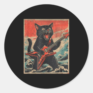 Rock On Vintage-Gitarrist Katze Cooler Band-Stil G Runder Aufkleber