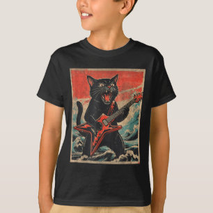 Rock On Vintage-Gitarrist Katze Cooler Band-Stil G T-Shirt