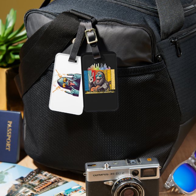 Rock Out with the Groove Gorilla – Retro Music Lov Gepäckanhänger (Vorderseite & Rückseite)