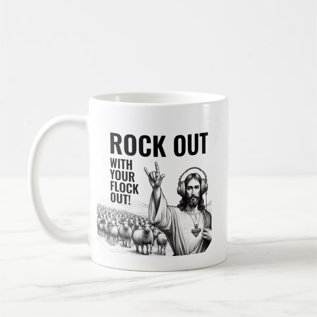 Rock Out with your Flock Out! - Funny Jesus Meme Kaffeetasse (Links)