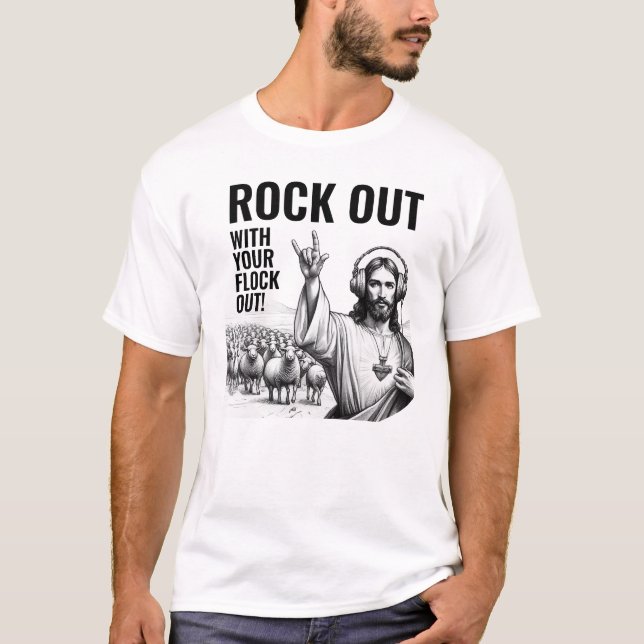Rock Out with your Flock Out! - Funny Jesus Meme T-Shirt (Vorderseite)