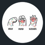 Rock Paper Schere Cat Paws Christmas Cat Lover F Runder Aufkleber<br><div class="desc">Rock Paper Schere Cat Paws Weihnachtskatze Lover Funny Xmas 1</div>