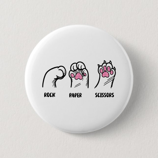 Rock Paper Schere Cat Paws Funny Cat Lover Kitte Button (Vorderseite)
