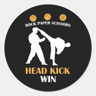 Rock Paper Schere Kopf Kick I Win Yellow Karate Runder Aufkleber