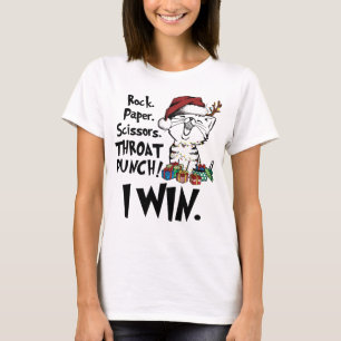 Rock Paper Scissor Throat Punch I Win Cat Christm T-Shirt