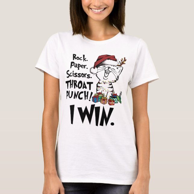 Rock Paper Scissor Throat Punch I Win Cat Christm T-Shirt (Vorderseite)