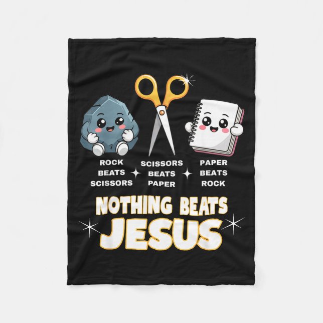 Rock Paper Scissors But Nothing Beats Jesus Funny  Fleecedecke (Vorderseite)