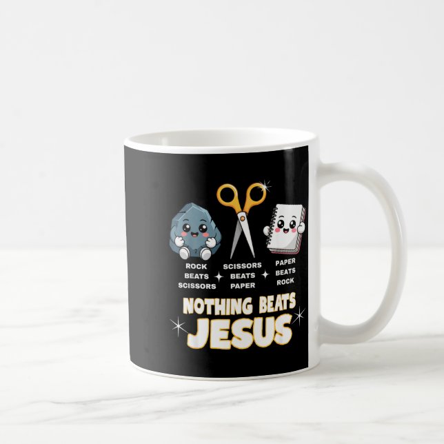 Rock Paper Scissors But Nothing Beats Jesus Funny  Kaffeetasse (Rechts)