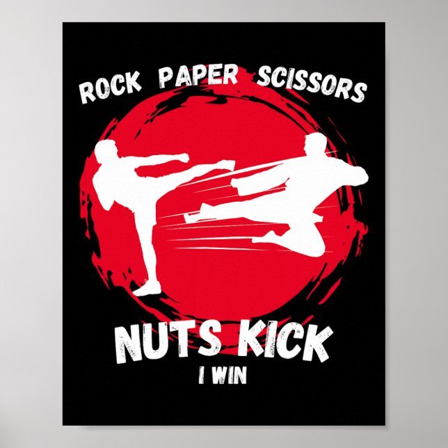 Rock Paper Scissors Nuts Kick Win Funny Taekwondo Poster (Vorne)