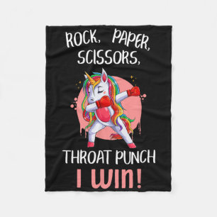 Rock Paper Scissors Throat Punch I Win Unicorn Box Fleecedecke