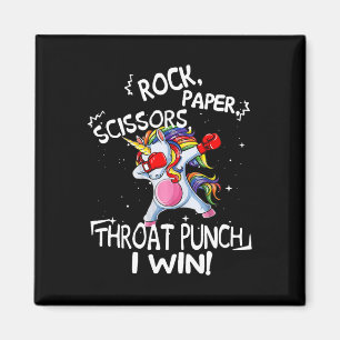 Rock Paper Scissors Throat Punch I Win Unicorn Box Magnet