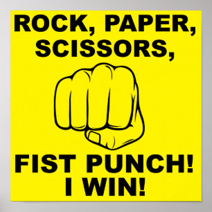 Rock Paper Scissy Fist Punch Funny Poster Sign