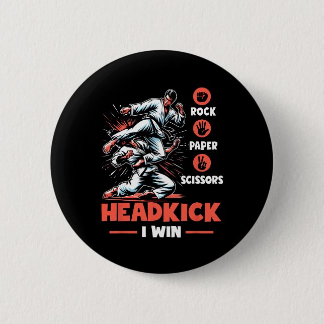 Rock Paper Scissy Headkick Win Funny Taekwondo K Button (Vorderseite)