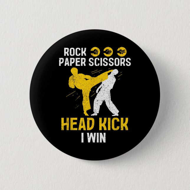 Rock Paper Scissy Headkick Win - Taekwondo Karat Button (Vorderseite)