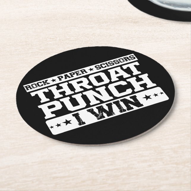 Rock Paper Scissy Throat Punch I Win Spaß Quote Runder Pappuntersetzer (Angewinkelt)