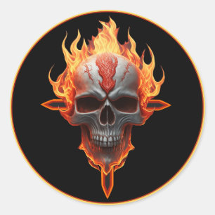 Rock & Roll Band Heavy Metal Musik Flammender Schä Runder Aufkleber