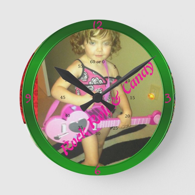 Rock, Roll & Candy Runde Wanduhr (Vorderseite)