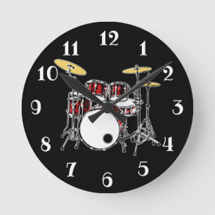 Rock & Roll Drum Kit Drummer Musician Drumming Runde Wanduhr