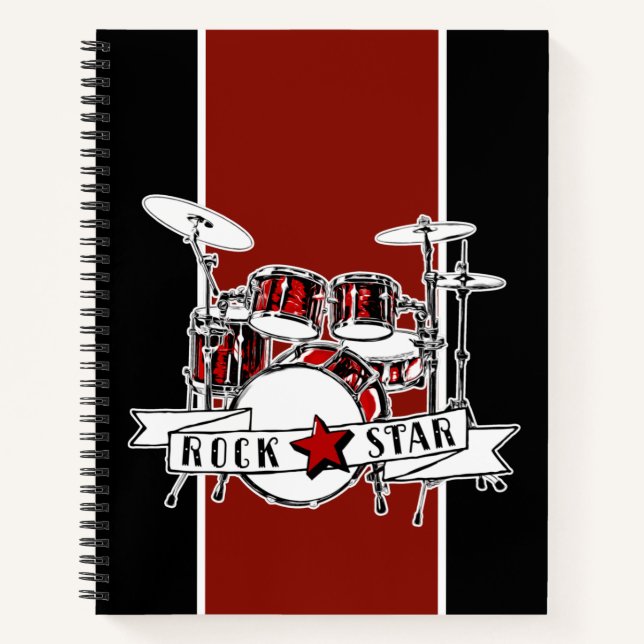 Rock & Roll Drum Kit Rock Star Drummer Boy Music Notizbuch (Vorderseite)