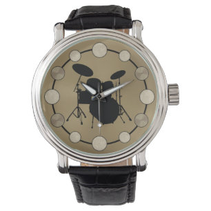 Rock & Roll Drummer Snare Drum Kit Cymbal Musiker Armbanduhr