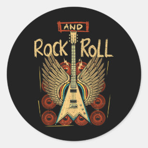 Rock Roll Gitarren Flügel Rockmusik Vintage Rocker Runder Aufkleber