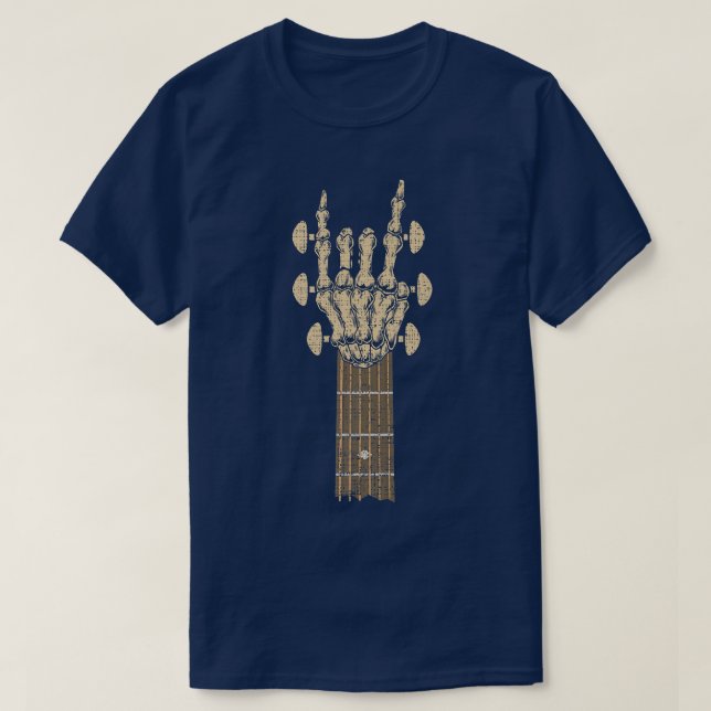 Rock & Roll Hand Skelettgitarre Rock on Rock Musi T-Shirt (Design vorne)