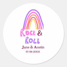 Rock & Roll Hochzeit fügen Pärchenname Retro Regen Runder Aufkleber
