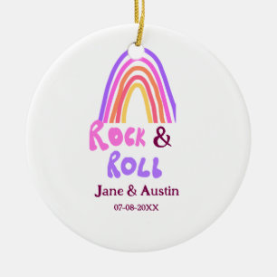 Rock & Roll-Hochzeit Paarname Retro-Regenbogen  Keramik Ornament