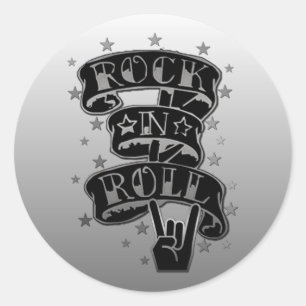 Rock & Roll-Logo-Aufkleber für Schwarz und Silber  Runder Aufkleber