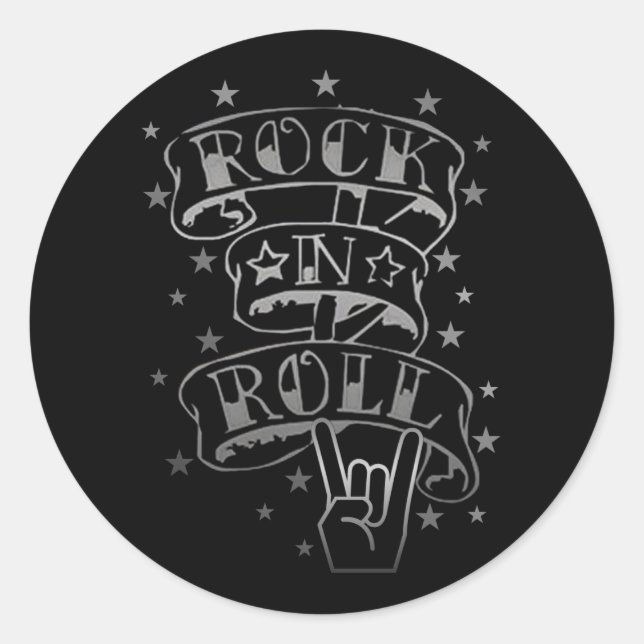 Rock & Roll-Logo für Schwarz und Silber Runder Aufkleber (Vorderseite)