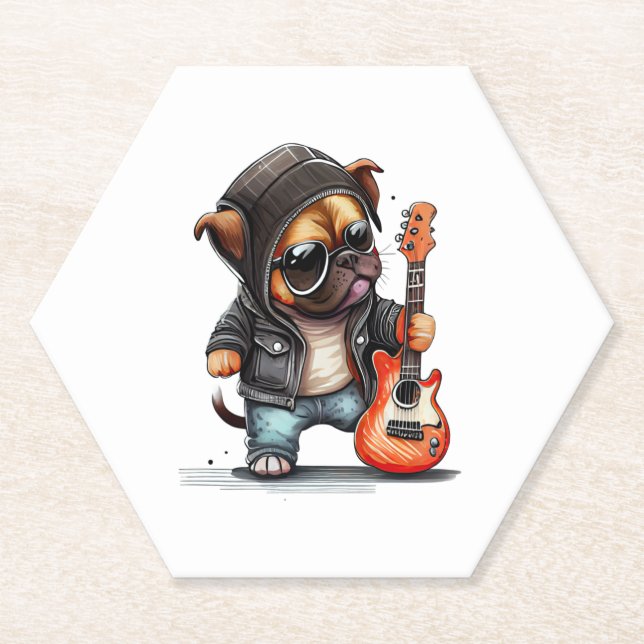 Rock Roll Puppy Dog (Drei) Untersetzer (Vorderseite)
