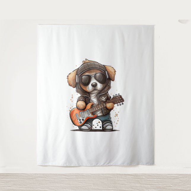 Rock Roll Puppy Dog (sechs) Wandteppich (Vorderseite)
