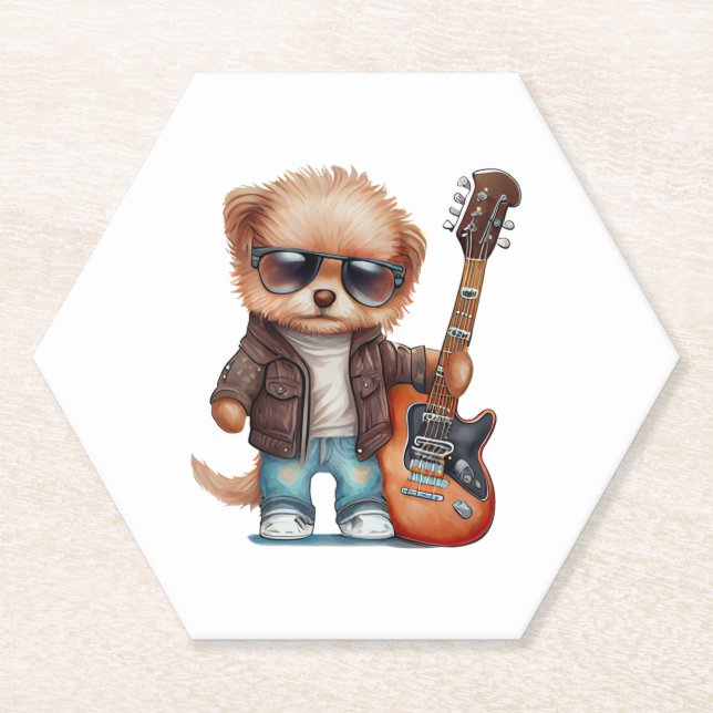 Rock Roll Puppy Dog (Zwei) Untersetzer (Vorderseite)