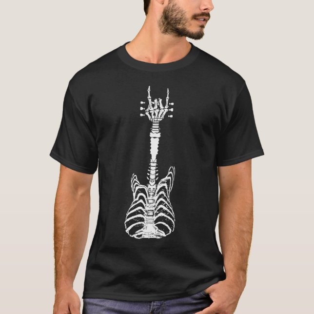 Rock & Roll Skeleton Gitarre Lover Geschenk T-Shirt (Vorderseite)