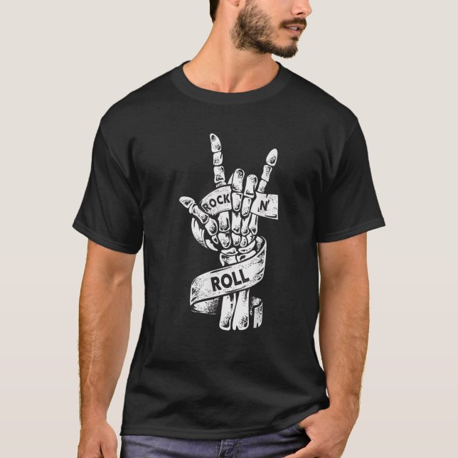 Rock Roll Skeleton Gitarre Lover Rockstar T-Shirt (Vorderseite)