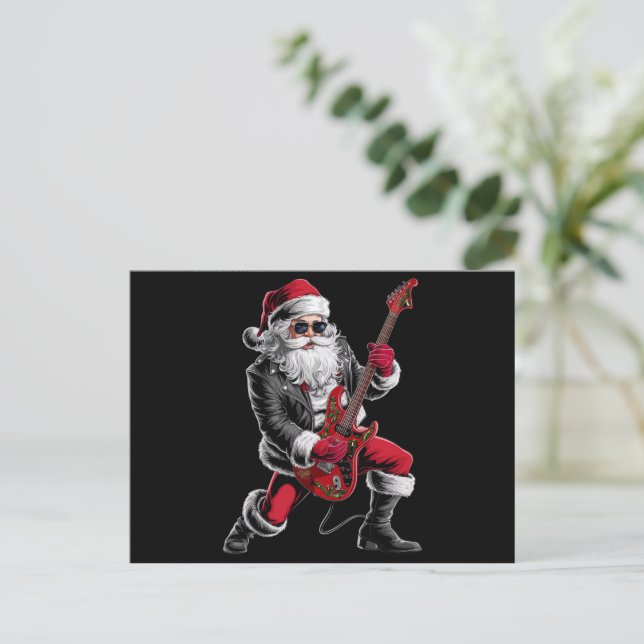 Rock & Roll Weihnachtsmann-Claus Gitarrist Feiertagspostkarte (Stehend Vorderseite)