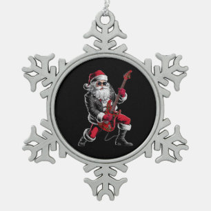 Rock & Roll Weihnachtsmann-Claus Gitarrist Schneeflocken Zinn-Ornament