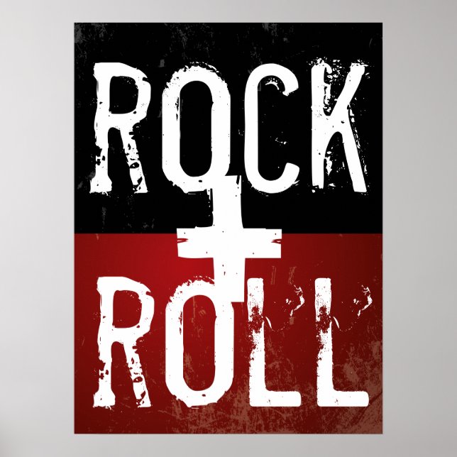 Rock + Rolle in Schwarz und Rot Poster (Vorne)